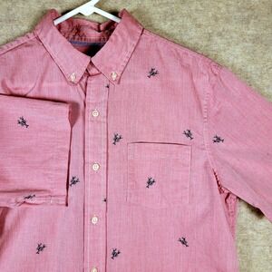 Chaps Shirt Mens Medium Lobster Print Pink Short Sleeve Button Down Summer